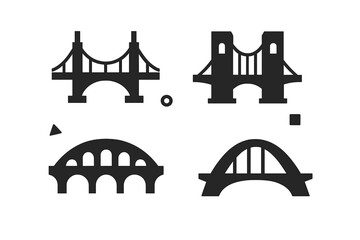 Set of black bridge icons in various architectural styles isolated on a white background for graphic design elements