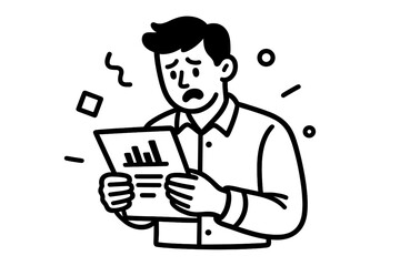 Stressed businessman looking at a financial report with a declining chart, showing business failure or economic crisis