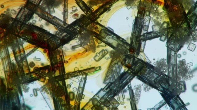 Exploring Intricate Patterns of Crystals Under a Microscope in a Scientific Laboratory Setting