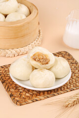 Fresh Chinese Bao Steamed Buns with Meat Filling Traditional Dim Sum Asian Cuisine Food Photography