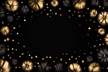 Elegant Halloween Black and Gold Pumpkins with Golden Confetti Border.