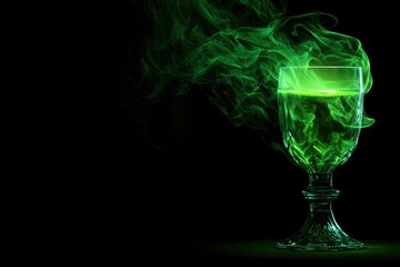 Green Smoke Emitting from Glass Goblet on Dark Background.