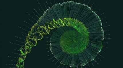 A DNA helix woven from mathematical formulas, entwining all known life within its spiral.