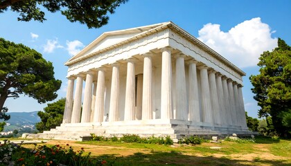 Ancient Greek temple in a park setting