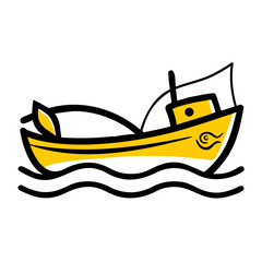 Fishing Boat Trip hand drawing icon for web and graphic design