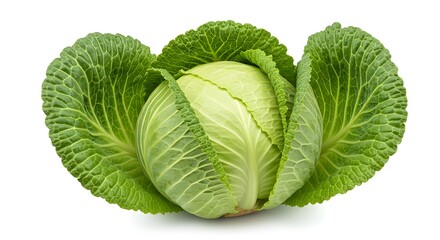 Obraz premium Freshly harvested cabbage with green outer leaves, isolated on white background
