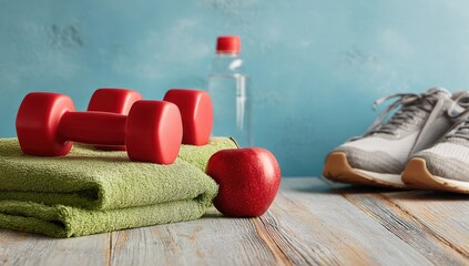 Gym essentials on a wooden surface