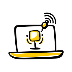 Laptop Streaming Podcast Episode hand drawing icon for web and graphic design
