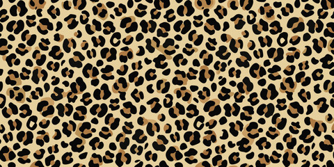 Seamless leopard print pattern with black and tan spots on a beige background