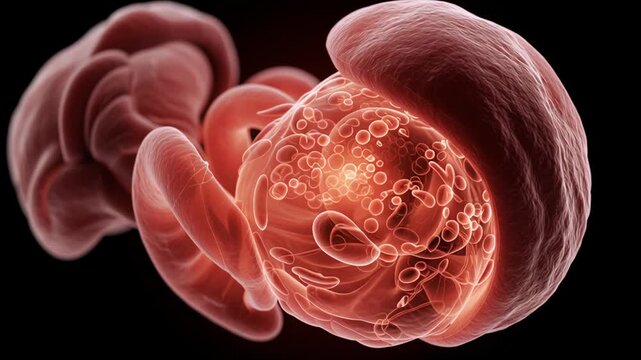 Vitro Fertilization concept ,Embryo development early gestation showing cell and vesicle fluid dynamics, gestation sac and early