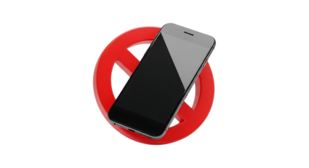 Smartphone with prohibition sign isolated on transparent background