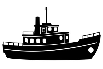 Obraz premium Black silhouette of a fishing boat