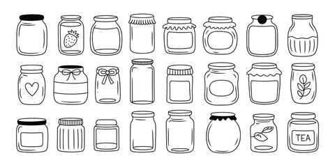 Hand drawn doodle jars and containers with lids and labels