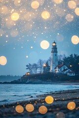 Obraz premium Aurora of Bokeh Lights: A blurred background resembling shifting auroras in soft blues, sprinkled with glowing golden bokeh orbs, impressionist dreamy style.