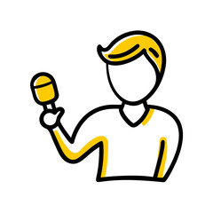 Person Speaking into Professional Mic hand drawing icon for web and graphic design