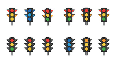 a series of traffic lights showing various colors