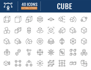 Cube icon set. Vector Illustrationwith Editable Strokes