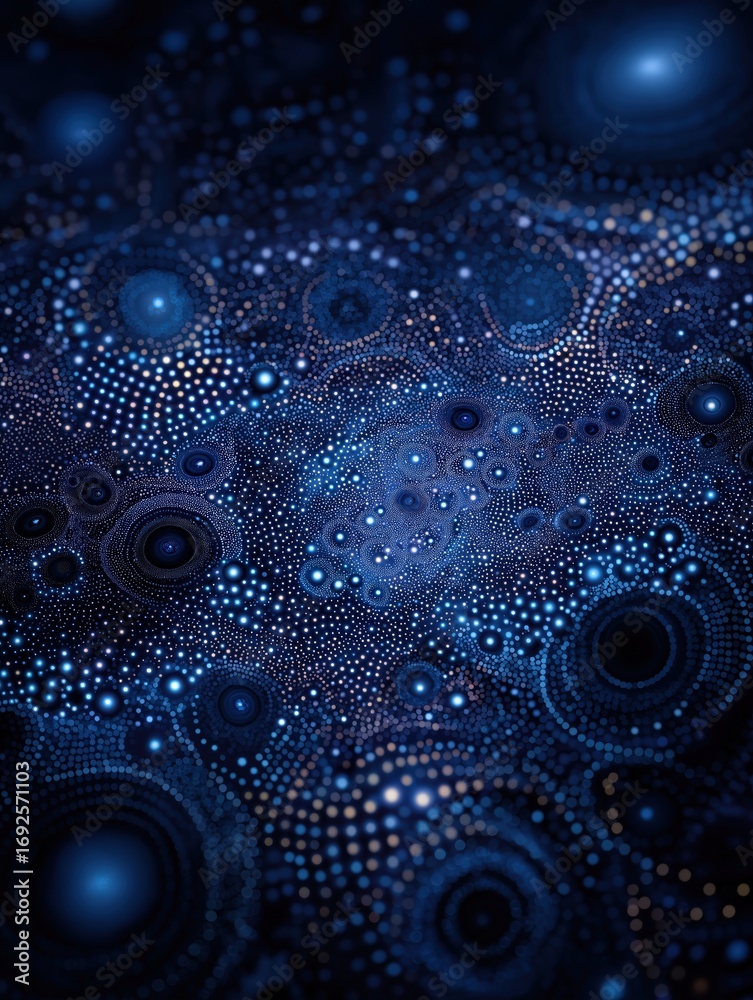 Wall mural a mesmerizing abstract image featuring swirling patterns of blue dots and luminous orbs against a da