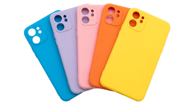 Collection of colorful phone cases isolated on transparent background