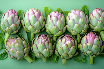 Fototapeta premium Natural Light Illuminates French Artichokes in Artistic Flatlay Composition
