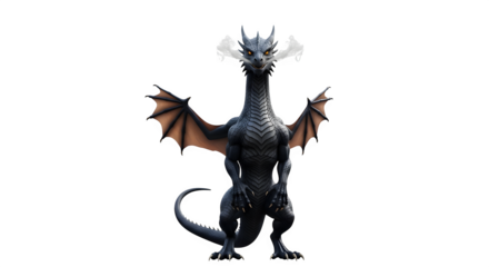 Majestic Black Dragon with Spread Wings and Intricate Scales.