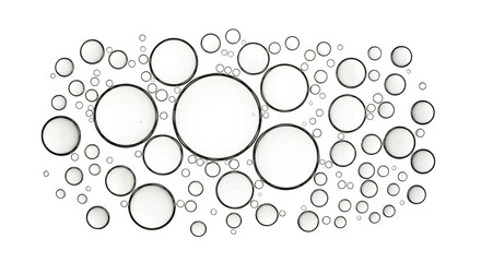 Macro view of numerous white liquid bubbles on a dark background.