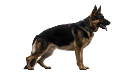Majestic German Shepherd dog standing in a side profile view.