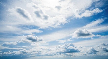 Dramatic blue sky with fluffy white clouds creating a beautiful and dynamic skyscape on a sunny day with a sense of freedom and wonder