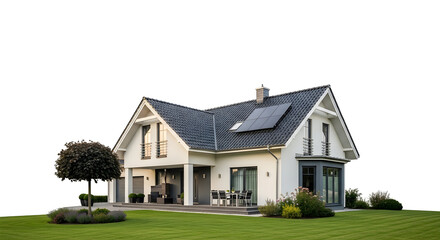 Modern European Style House with Solar Panels.