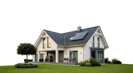 Modern European Style House with Solar Panels.