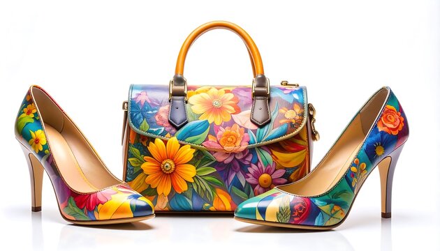 Colorful painted handbag and heels