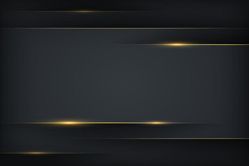 Luxury abstract background with golden lines, modern black backdrop concept 3d style vector Illustration