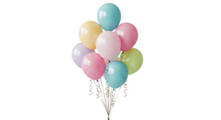 Pastel colored balloons in a bunch.
