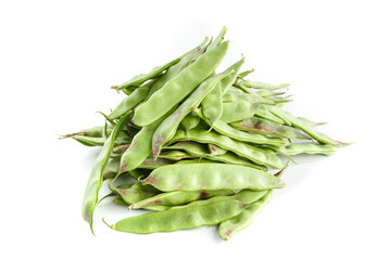 Fresh Green Pea Pods Pile Isolated on White Background - Organic Vegetables Legumes