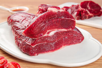 Raw Fresh Beef Shank Cuts on White Plate - Premium Quality Meat for Cooking