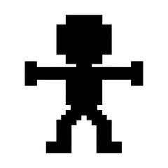 Pixelated silhouette figure dancing retro game style vector