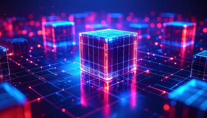 Obraz premium Abstract glowing cubes with interconnected network
