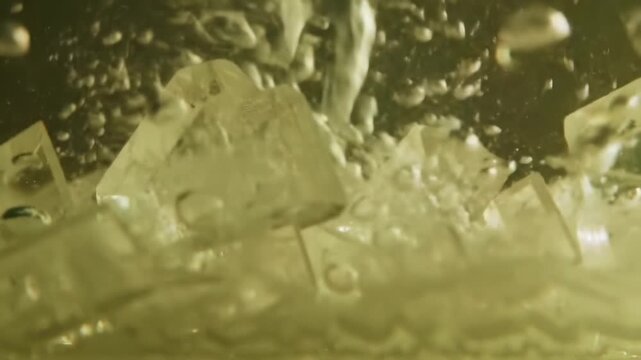 Colorful Ice Cubes Splash Into Sparkling Drink at Summer Party Gathering