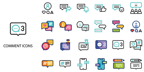 Comment simple concept 24 color icons set .Vector illustration.