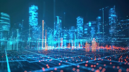 Vibrant cityscape bursting with data flow and digital connectivity symbolizing next-generation predictive modeling