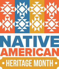 Native American Heritage Month in November. American Indian culture. Celebrate annual in United States. Tradition pattern. Poster, card, banner and background. Vector ornament, illustration