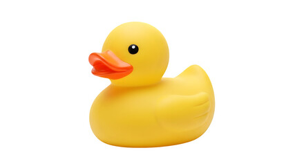 Yellow rubber duck toy isolated on a white background ready for bath time fun.