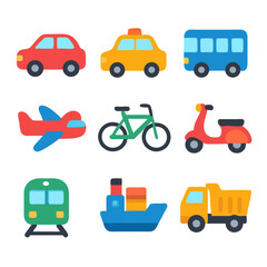 Transportation Vehicles Icon Set Vector