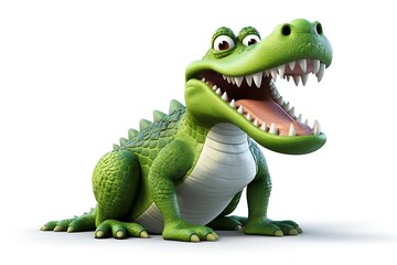 Playful cartoon crocodile character with exaggerated features, smiling against a plain background