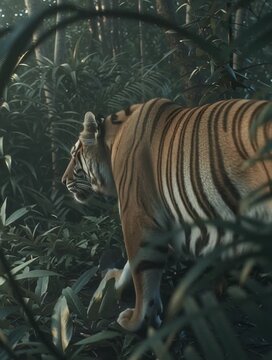 Slow Motion Footage of Tiger Emerging from Misty Foliage