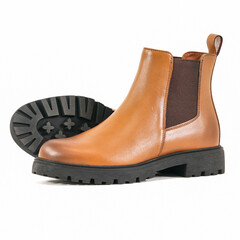 Elegant brown leather Chelsea boot with black sole isolated on white background, perfect for men’s casual and formal wear.
 durable and versatile footwear design for fashion and lifestyle projects.