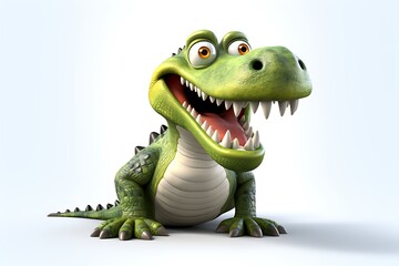 Fototapeta premium Cartoon dinosaur character with a big smile, set against a plain background, ideal for children's media