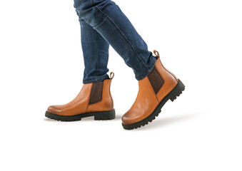 Elegant brown leather Chelsea boot with black sole isolated on white background, perfect for men&rsquo;s casual and formal wear.
 durable and versatile footwear design for fashion and lifestyle projects.