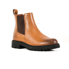 Elegant brown leather Chelsea boot with black sole isolated on white background, perfect for men’s casual and formal wear.
 durable and versatile footwear design for fashion and lifestyle projects.