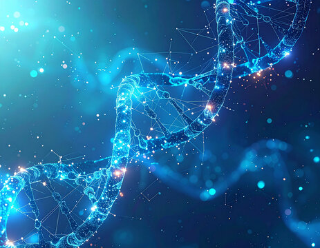 Glowing DNA and Neural Network – Biotech Concept